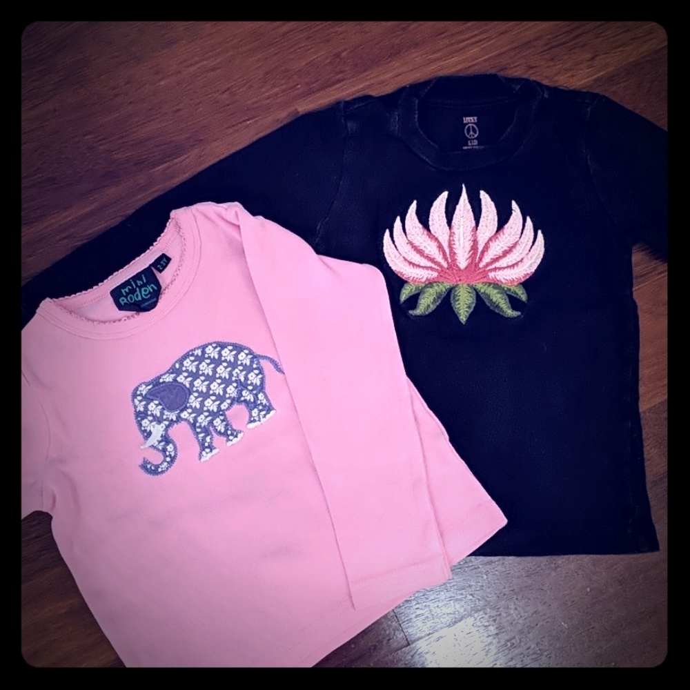 Two appliqued long sleeved t-shirts
